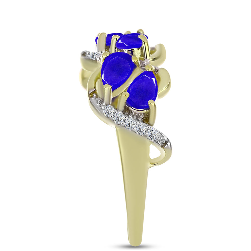 Anillo de Plata Bañada en Oro con Ágata azul y Topacio Blanco 4 