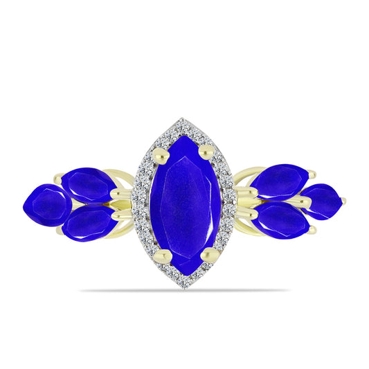 Anillo de Plata Bañada en Oro con Ágata azul y Topacio Blanco