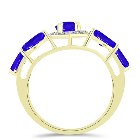 Anillo de Plata Bañada en Oro con Ágata azul y Topacio Blanco