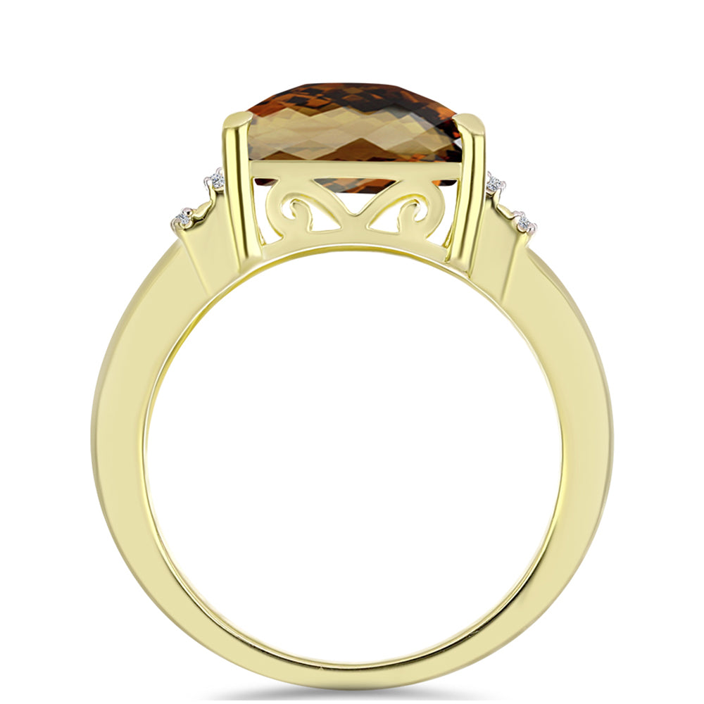 Anillo de Plata Bañada en Oro con Cuarzo Coñac y Topacio Blanco 2 