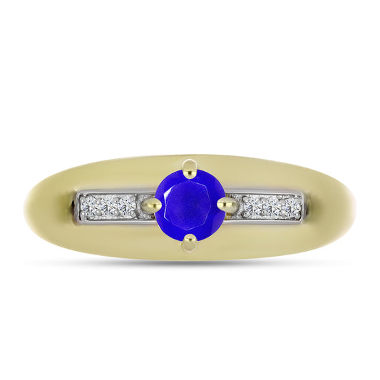 Anillo de Plata Bañada en Oro con Ágata azul y Topacio Blanco