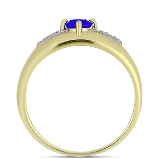 Anillo de Plata Bañada en Oro con Ágata azul y Topacio Blanco