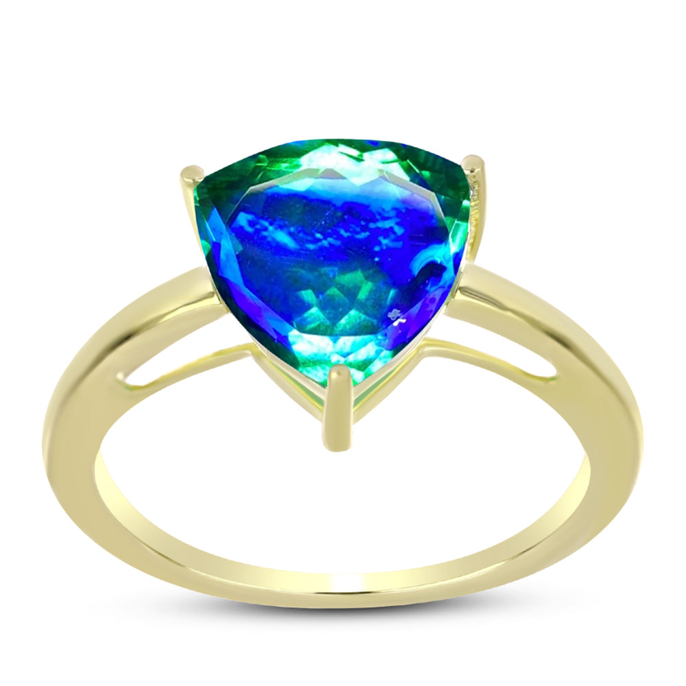 Anillo de Plata Bañada en Oro con Cuarzo Pavo Real 3 