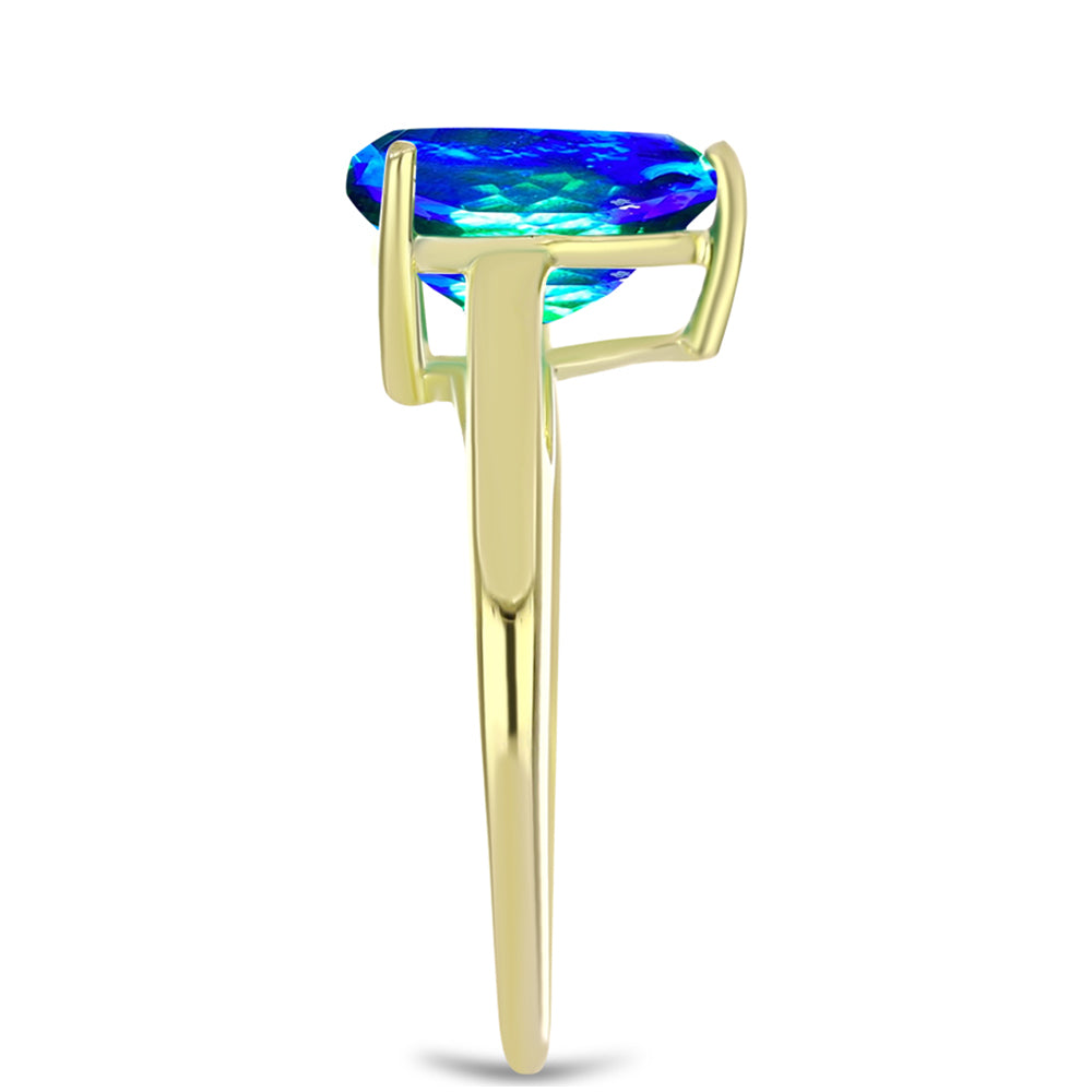 Anillo de Plata Bañada en Oro con Cuarzo Pavo Real 4 