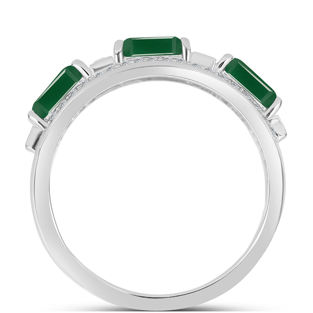 Anillo de Plata con Calcedonia Verde y Topacio Blanco