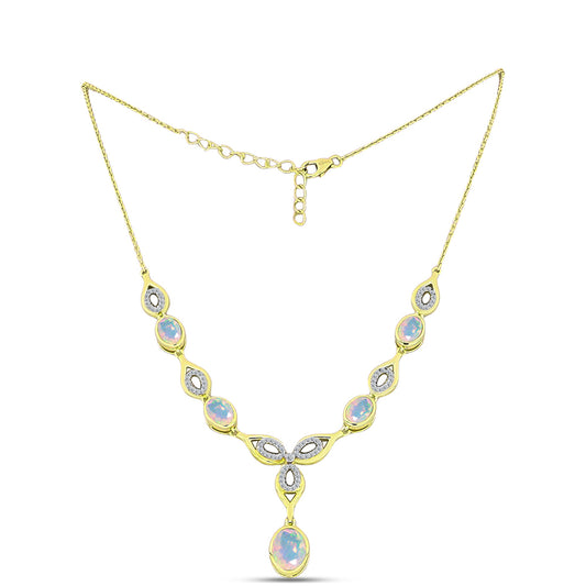 Collar de Plata Bañada en Oro con Ópalo Welo y Topacio Blanco