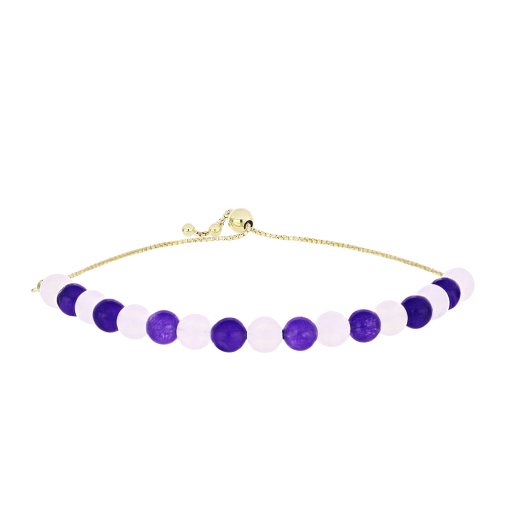 Pulsera de Plata Bañada en Oro con Piedra Lunar Arco Iris y Amatista de Marruecos