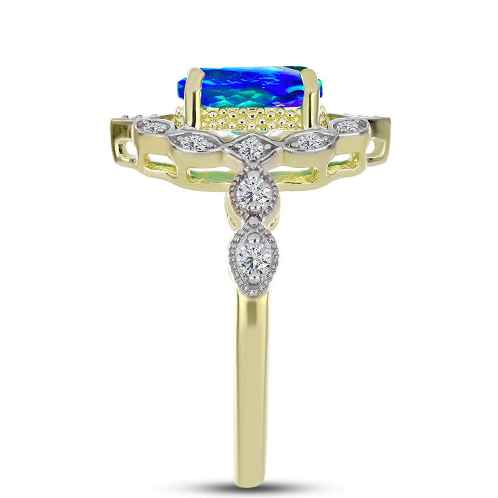 Anillo de Plata Bañada en Oro con Cuarzo Pavo Real y Topacio Blanco 4 