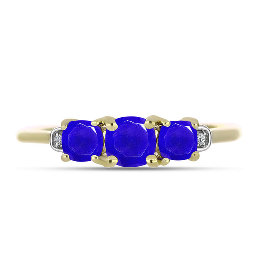Anillo de Plata Bañada en Oro con Ágata azul y Topacio Blanco