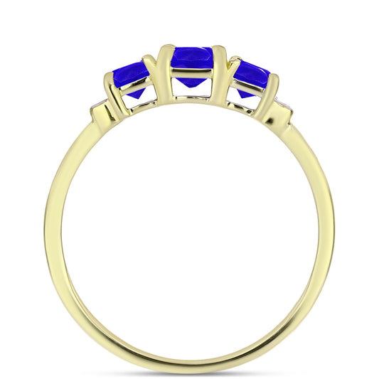 Anillo de Plata Bañada en Oro con Ágata azul y Topacio Blanco