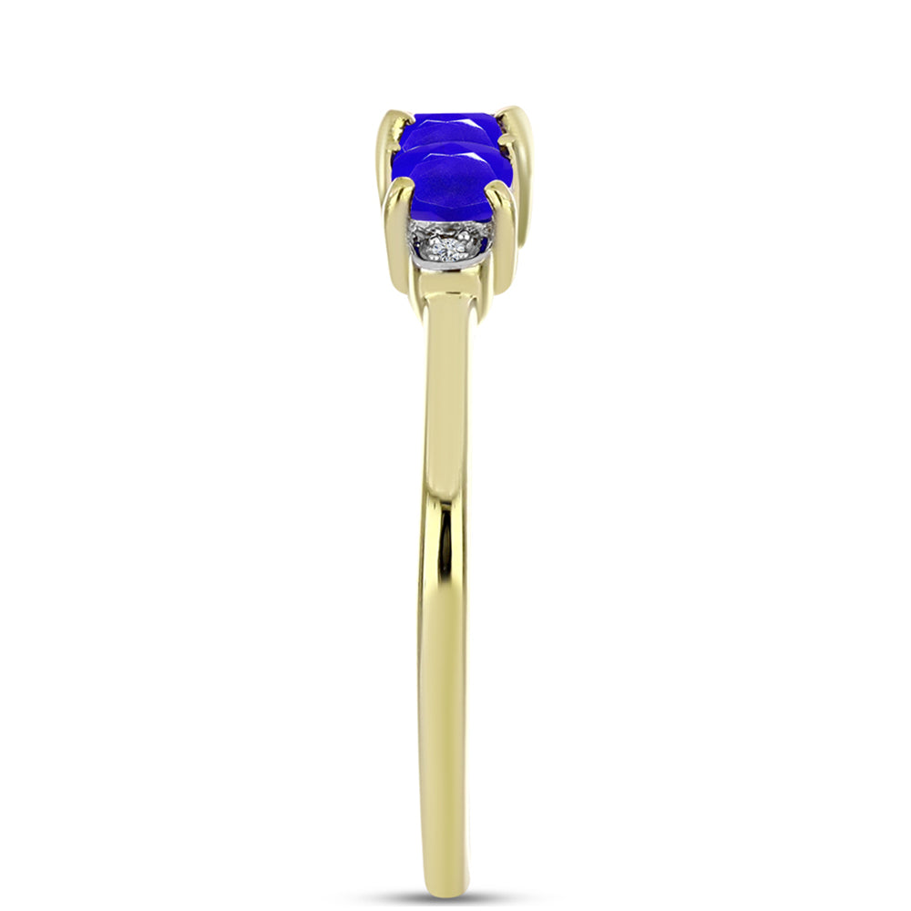 Anillo de Plata Bañada en Oro con Ágata azul y Topacio Blanco