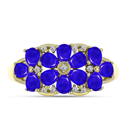 Anillo de Plata Bañada en Oro con Ágata azul y Topacio Blanco