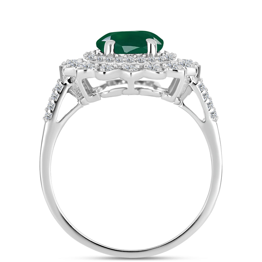 Anillo de Plata con Calcedonia Verde y Topacio Blanco