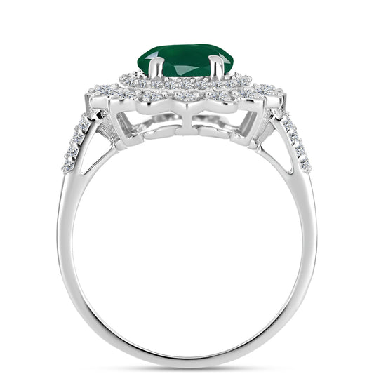 Anillo de Plata con Calcedonia Verde y Topacio Blanco