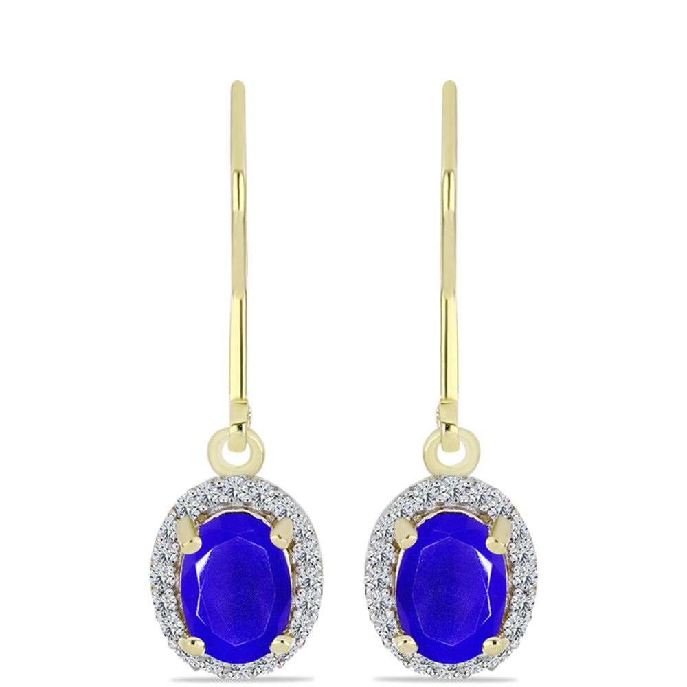 Pendientes de Plata Bañada en Oro con Ágata azul y Topacio Blanco 1 