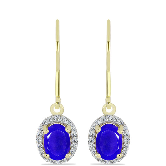 Pendientes de Plata Bañada en Oro con Ágata azul y Topacio Blanco
