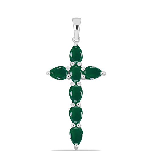 Cruz Colgante de Plata con Calcedonia Verde