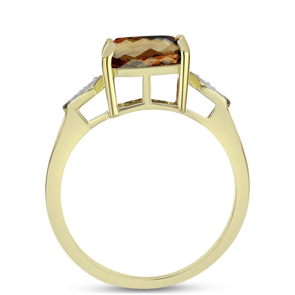 Anillo de Plata Bañada en Oro con Cuarzo Coñac y Topacio Blanco