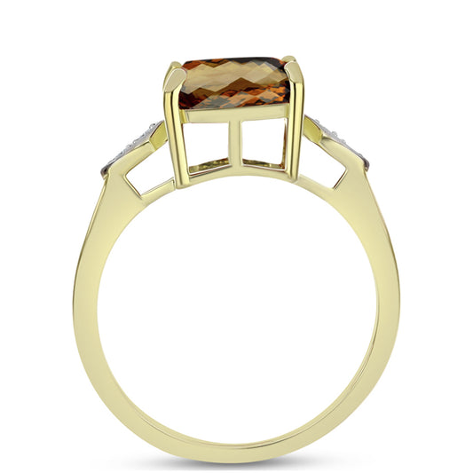 Anillo de Plata Bañada en Oro con Cuarzo Coñac y Topacio Blanco