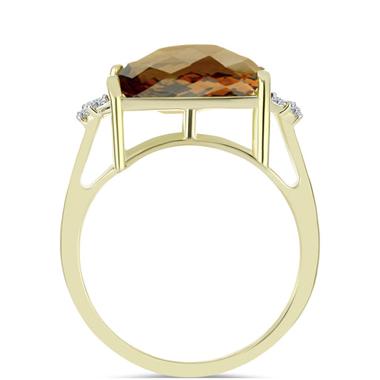Anillo de Plata Bañada en Oro con Cuarzo Coñac y Topacio Blanco