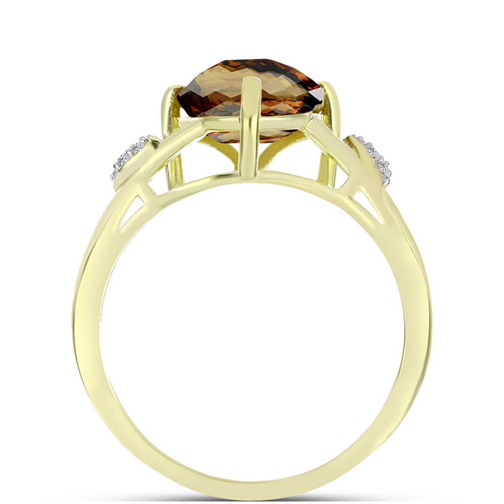 Anillo de Plata Bañada en Oro con Cuarzo Coñac y Topacio Blanco 2 