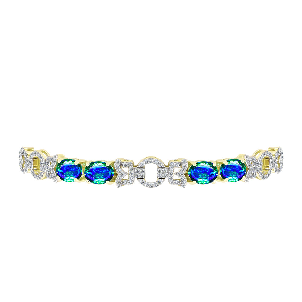 Pulsera de Plata Bañada en Oro con Cuarzo Pavo Real y Topacio Blanco 2 