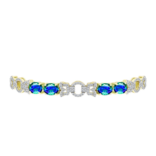 Pulsera de Plata Bañada en Oro con Cuarzo Pavo Real y Topacio Blanco