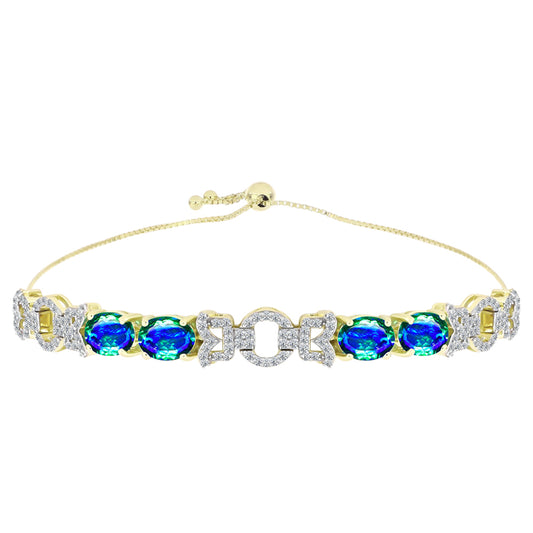 Pulsera de Plata Bañada en Oro con Cuarzo Pavo Real y Topacio Blanco