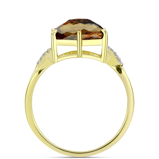 Anillo de Plata Bañada en Oro con Cuarzo Coñac y Topacio Blanco