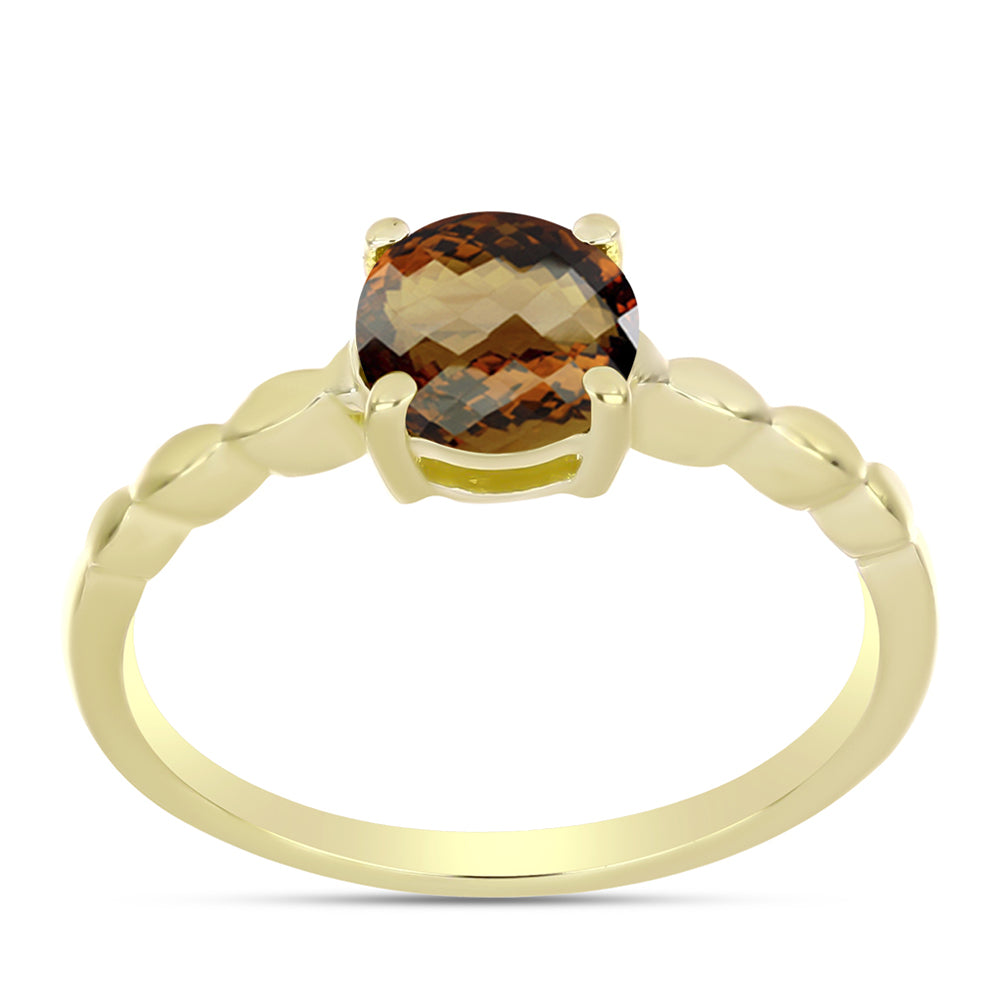 Anillo de Plata Bañada en Oro con Cuarzo Coñac
