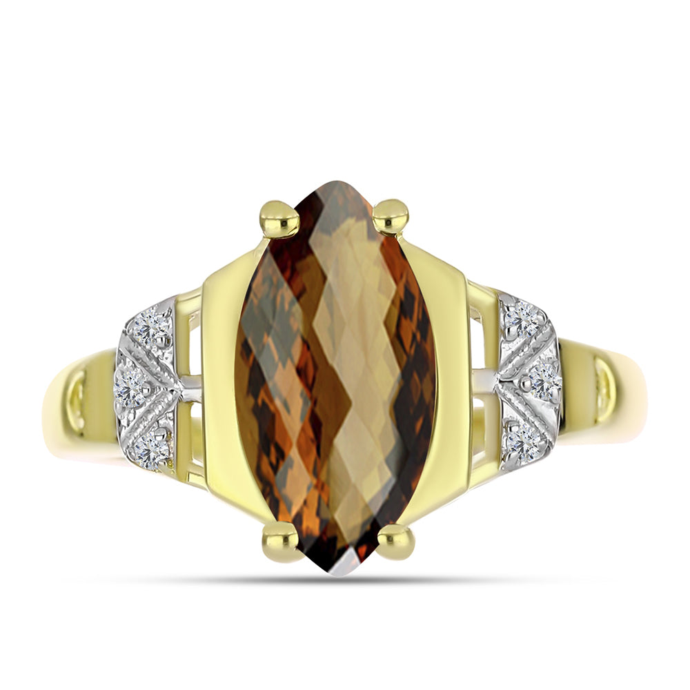 Anillo de Plata Bañada en Oro con Cuarzo Coñac y Topacio Blanco 1 