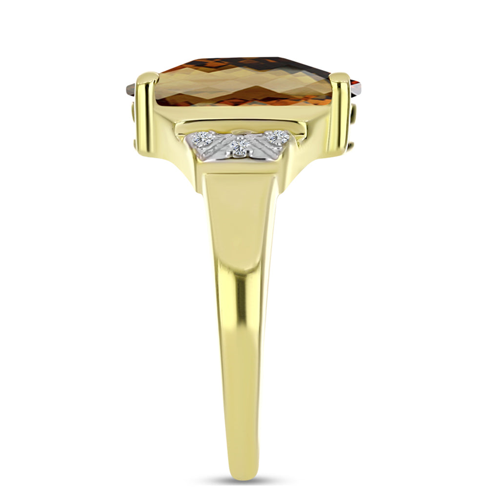 Anillo de Plata Bañada en Oro con Cuarzo Coñac y Topacio Blanco 4 