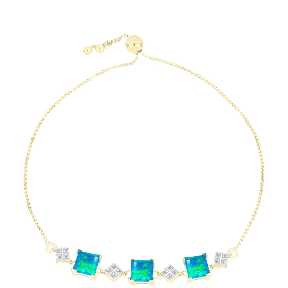 Pulsera de Plata Bañada en Oro con Ópalo Azul Paraiba de Etiopía y Topacio Blanco 1 