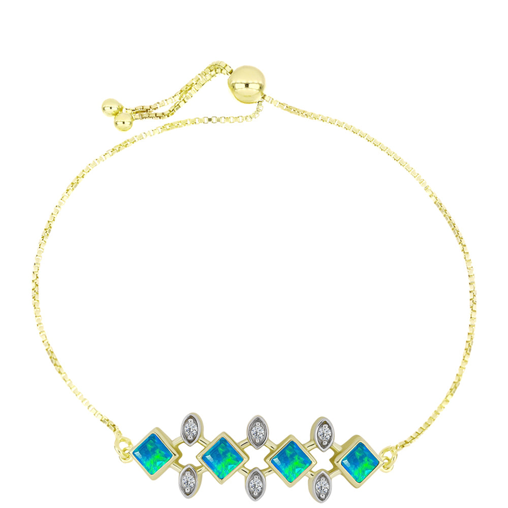 Pulsera de Plata Bañada en Oro con Ópalo Azul Paraiba de Etiopía y Topacio Blanco