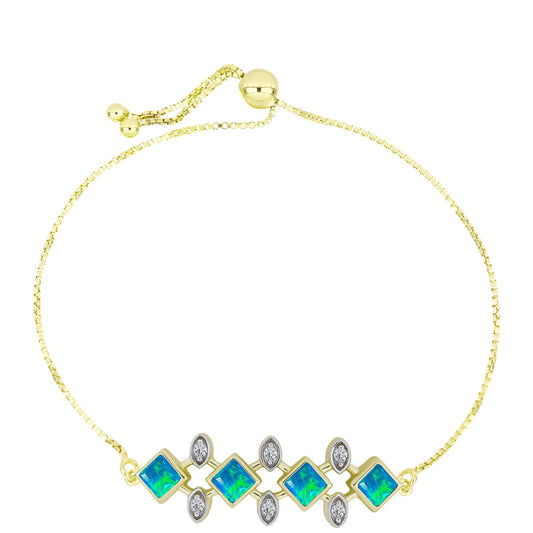 Pulsera de Plata Bañada en Oro con Ópalo Azul Paraiba de Etiopía y Topacio Blanco