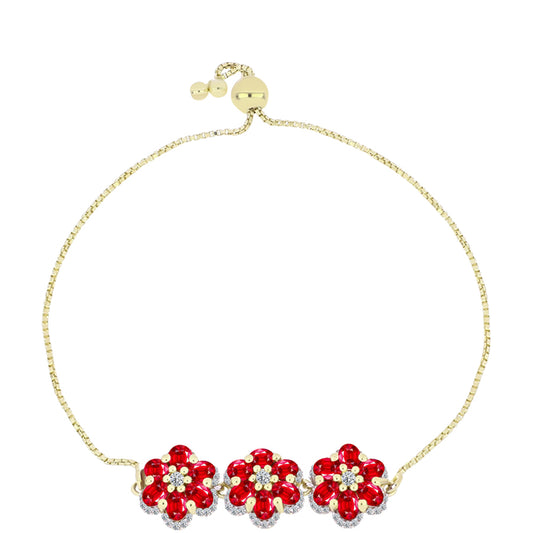 Pulsera de Plata Bañada en Oro con Ágata Roja y Topacio Blanco