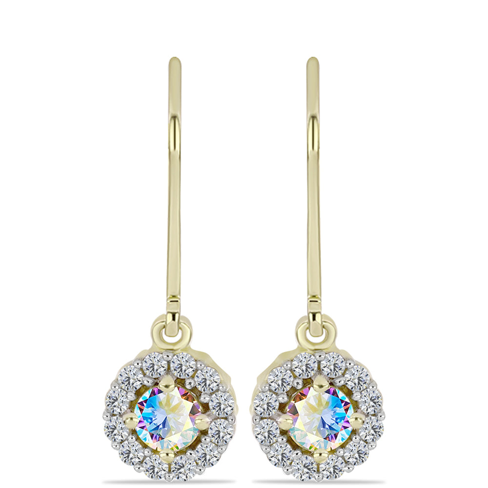 Pendientes de Plata Bañada en Oro con Moisanita hielo y Topacio Blanco