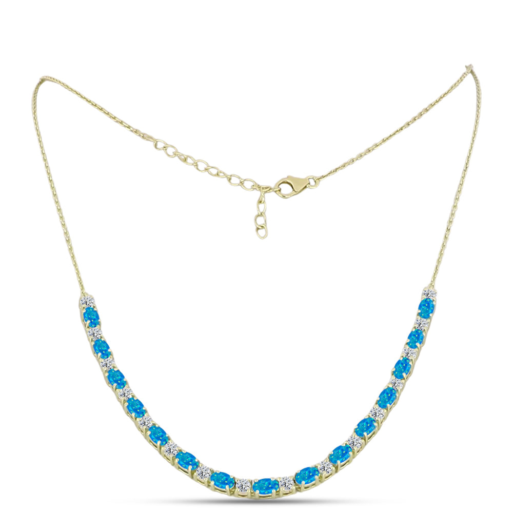 Collar de Plata Bañada en Oro con Ópalo Azul Paraiba de Etiopía y Topacio Blanco 1 