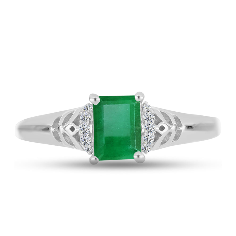 Anillo de Plata con Esmeralda de Brasil y Topacio Blanco