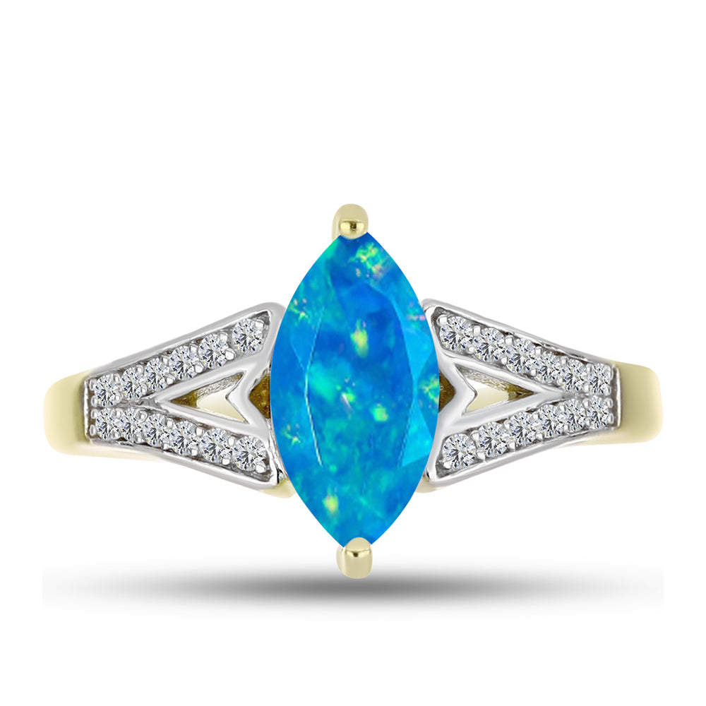 Anillo de Plata Bañada en Oro con Ópalo Azul Paraiba de Etiopía y Topacio Blanco 1 