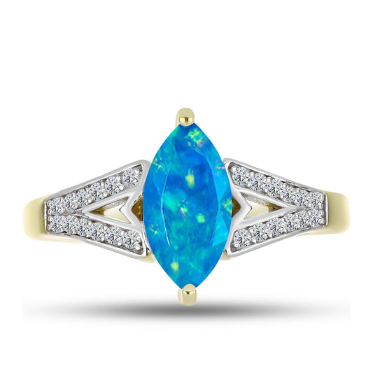 Anillo de Plata Bañada en Oro con Ópalo Azul Paraiba de Etiopía y Topacio Blanco