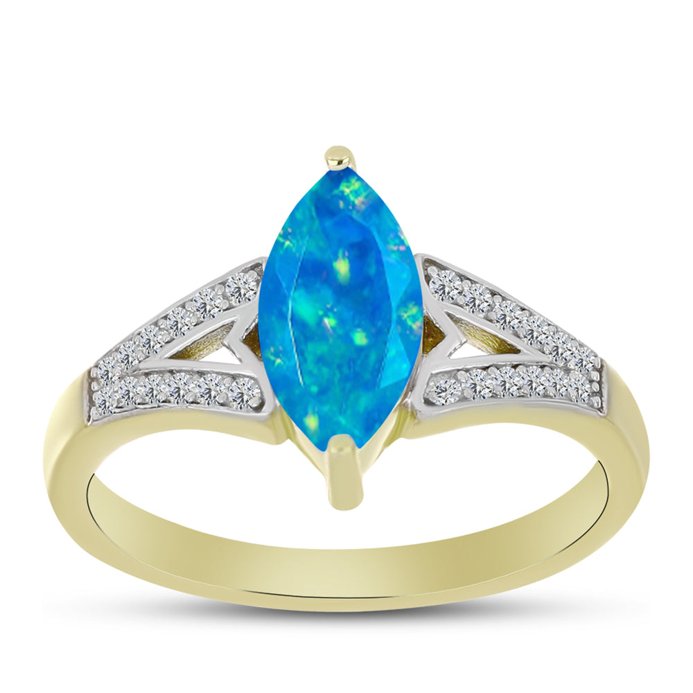 Anillo de Plata Bañada en Oro con Ópalo Azul Paraiba de Etiopía y Topacio Blanco 3 