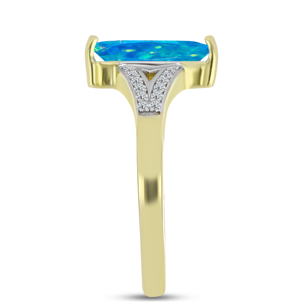 Anillo de Plata Bañada en Oro con Ópalo Azul Paraiba de Etiopía y Topacio Blanco
