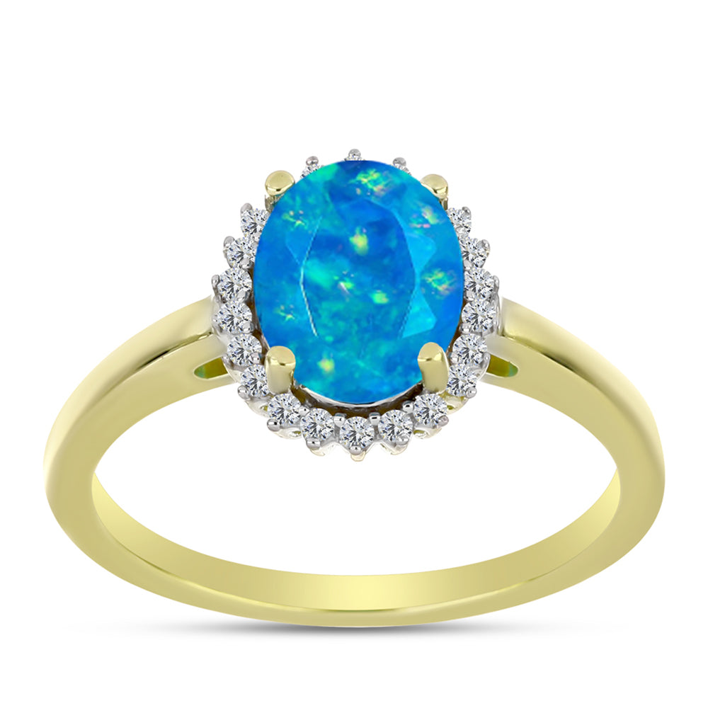 Anillo de Plata Bañada en Oro con Ópalo Azul Paraiba de Etiopía y Topacio Blanco