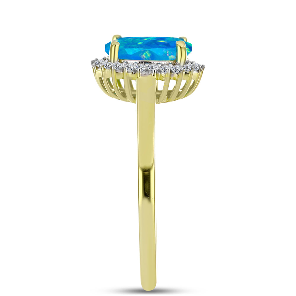 Anillo de Plata Bañada en Oro con Ópalo Azul Paraiba de Etiopía y Topacio Blanco 4 
