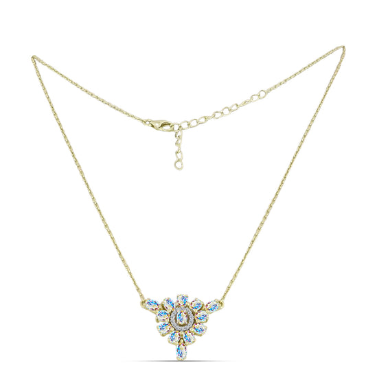 Collar de Plata Bañada en Oro con Moisanita hielo y Topacio Blanco