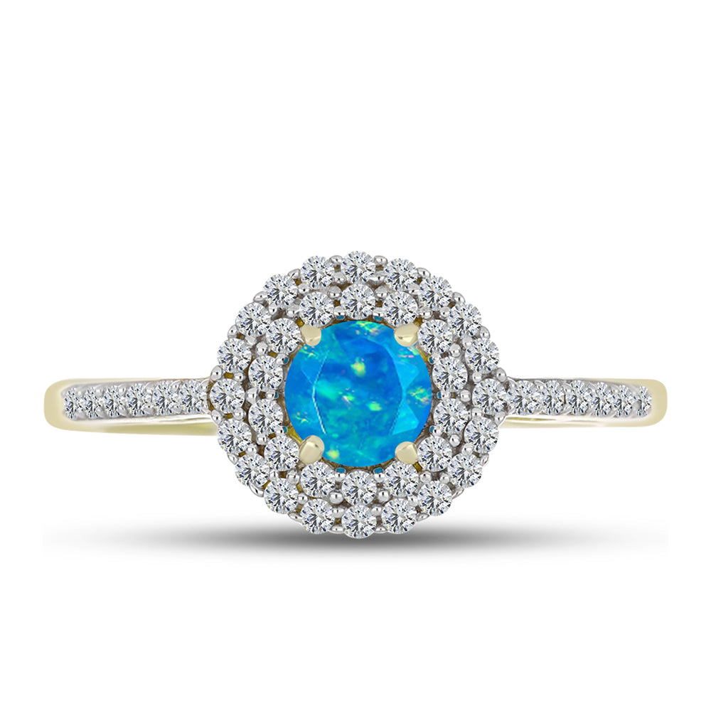 Anillo de Plata Bañada en Oro con Ópalo Azul Paraiba de Etiopía y Topacio Blanco