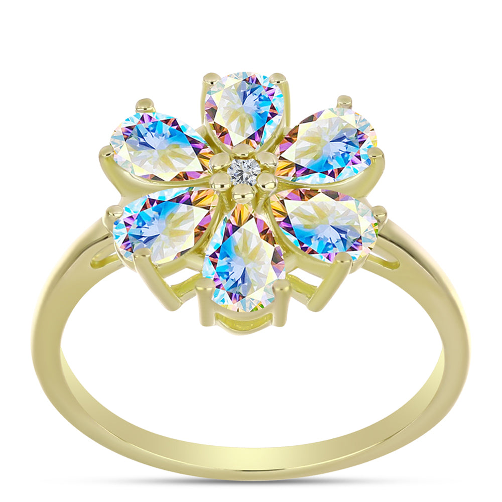 Anillo de Plata Bañada en Oro con Moisanita hielo y Topacio Blanco 3 