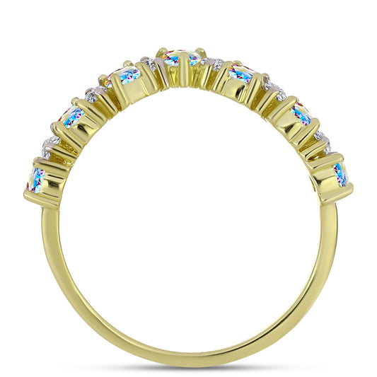 Anillo de Plata Bañada en Oro con Moisanita hielo y Topacio Blanco