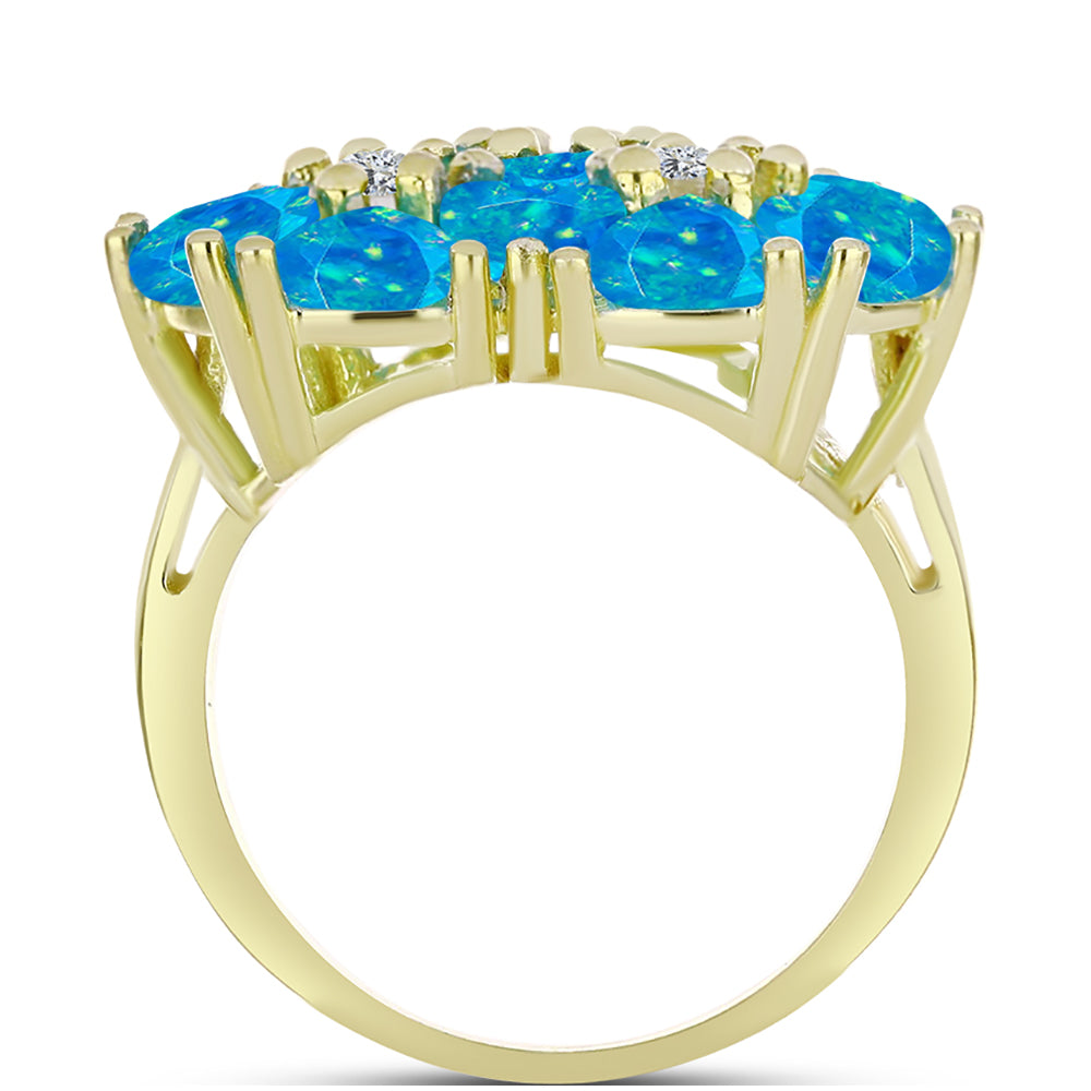 Anillo de Plata Bañada en Oro con Ópalo Azul Paraiba de Etiopía y Topacio Blanco 2 